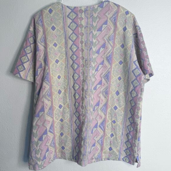 Vintage Pastel Geometric Grandmacore Short Sleeve Shirt Made in USA Retro 22 - Picture 6 of 8